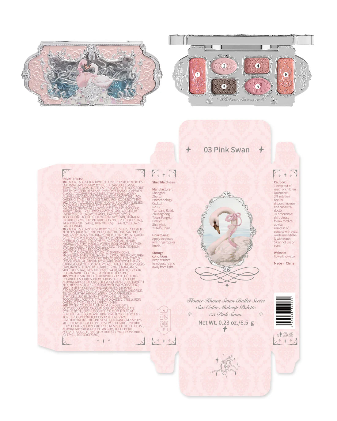Swan Ballet Six-Color Makeup Palette – 03 Pink Swan